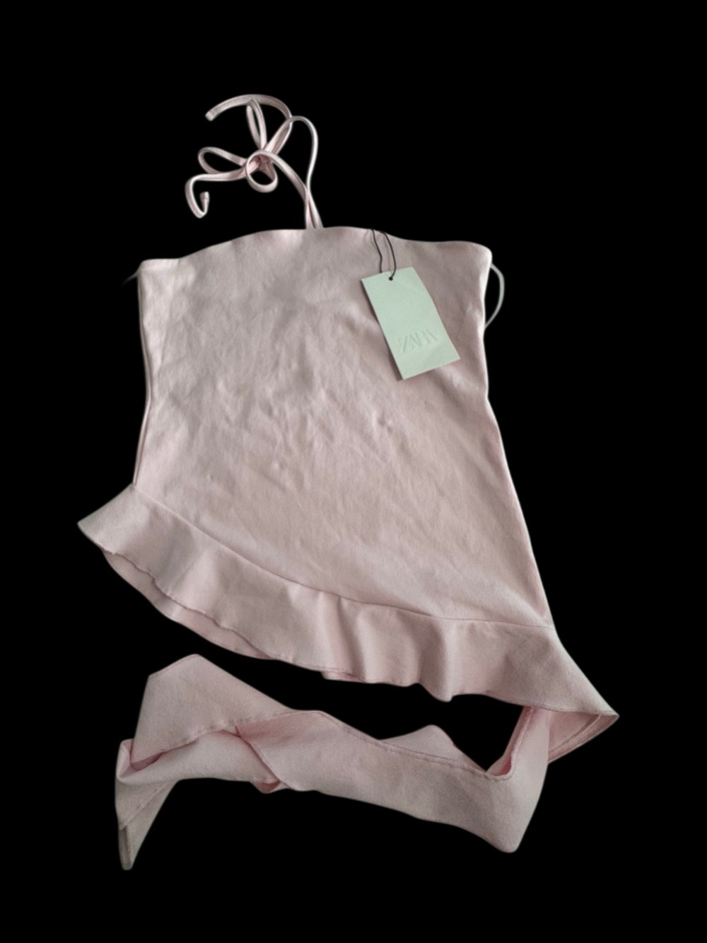 Zara Light Pink Ruffle Halter Bandeau